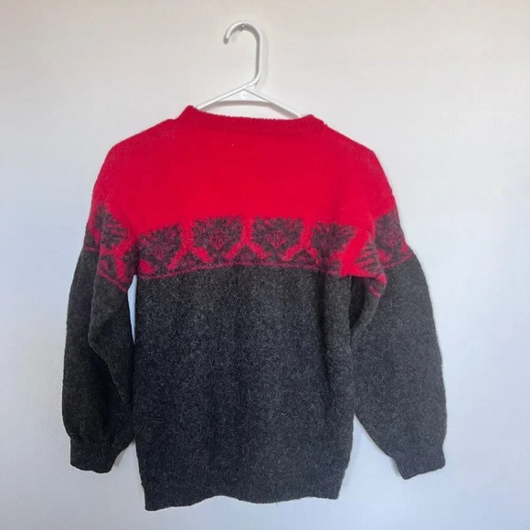 100% Alpaca Handmade Red Gray Sweater size Small - Picture 2 of 5
